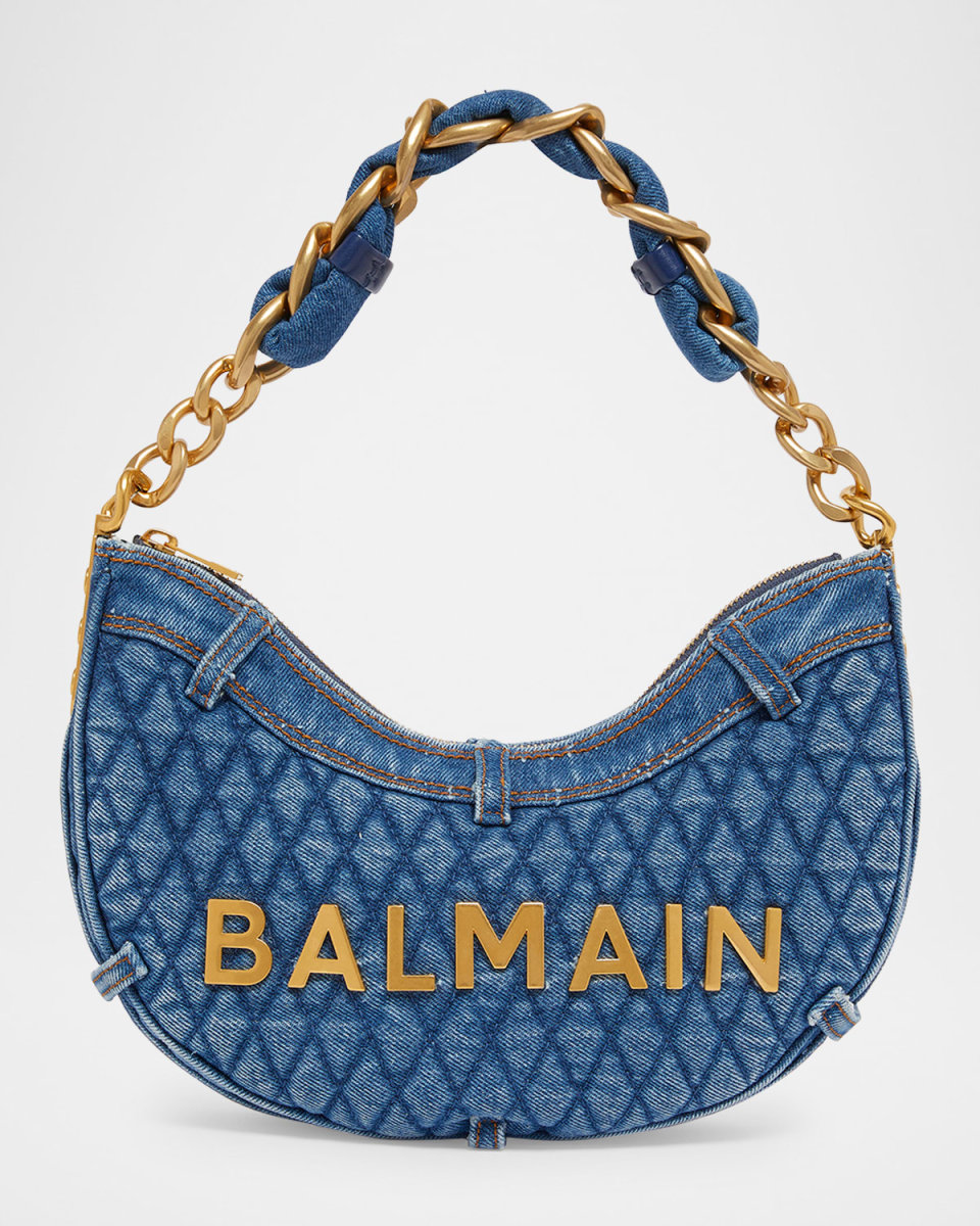 1945 Moon Shoulder Bag in Grid Quilted Denim